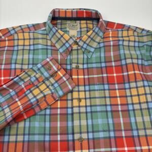 L.L. Bean Mens XL Multicolor Plaid Check Long Sleeve Button Down Shirt